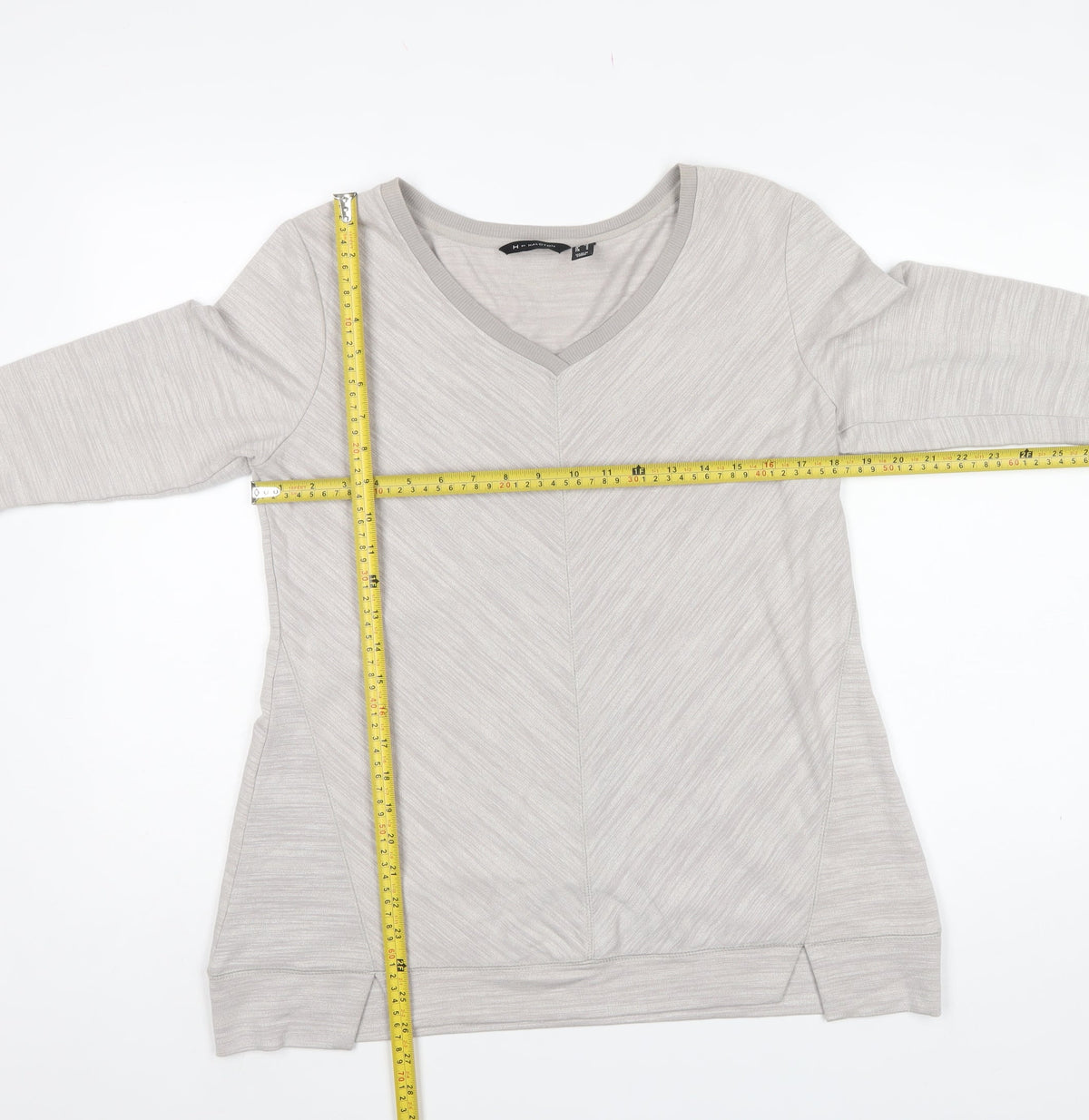 H by Halston Women Grey UK S V-Neck Long Sleeve Tunic Top