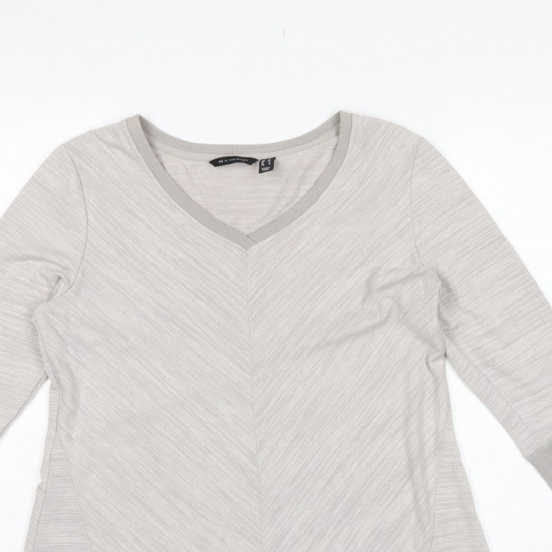 H by Halston Women Grey UK S V-Neck Long Sleeve Tunic Top