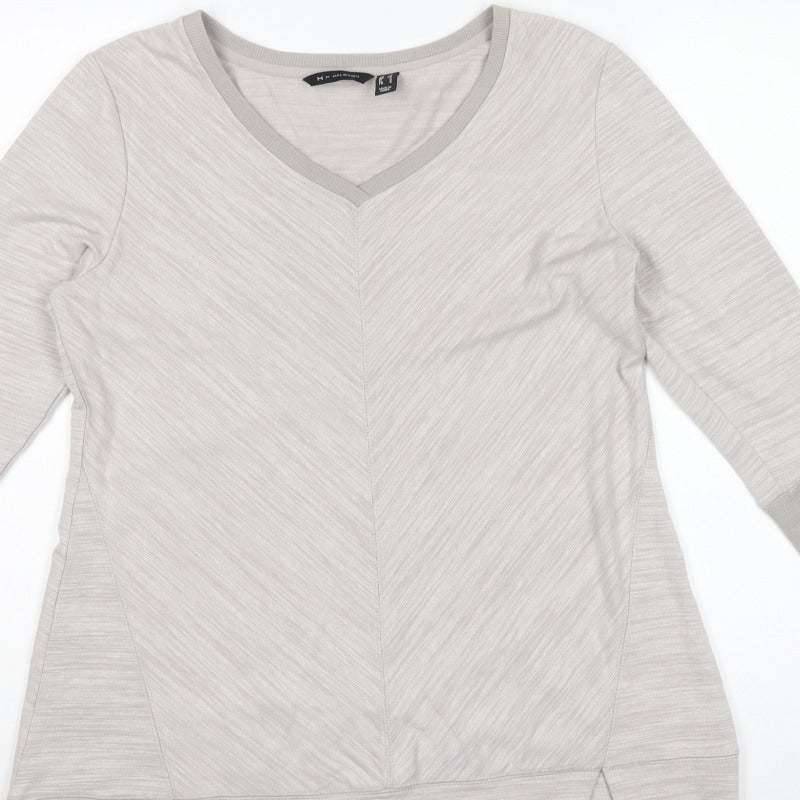 H by Halston Women Grey UK S V-Neck Long Sleeve Tunic Top