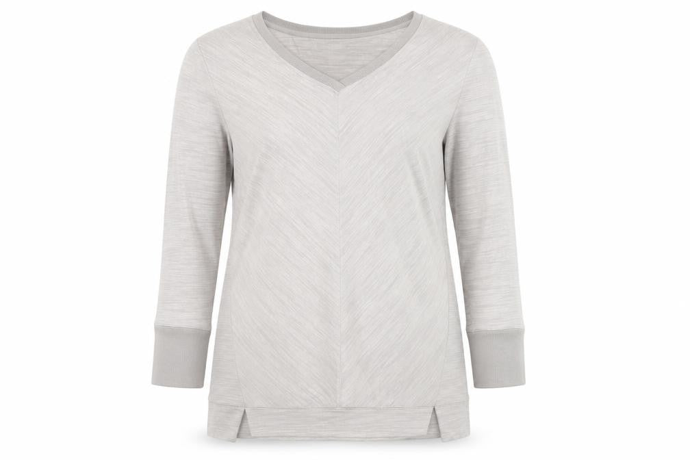 H by Halston Women Grey UK S V-Neck Long Sleeve Tunic Top