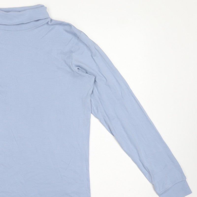 Cotton Traders Men's Blue M Roll Neck Long Sleeve Cotton T-Shirt