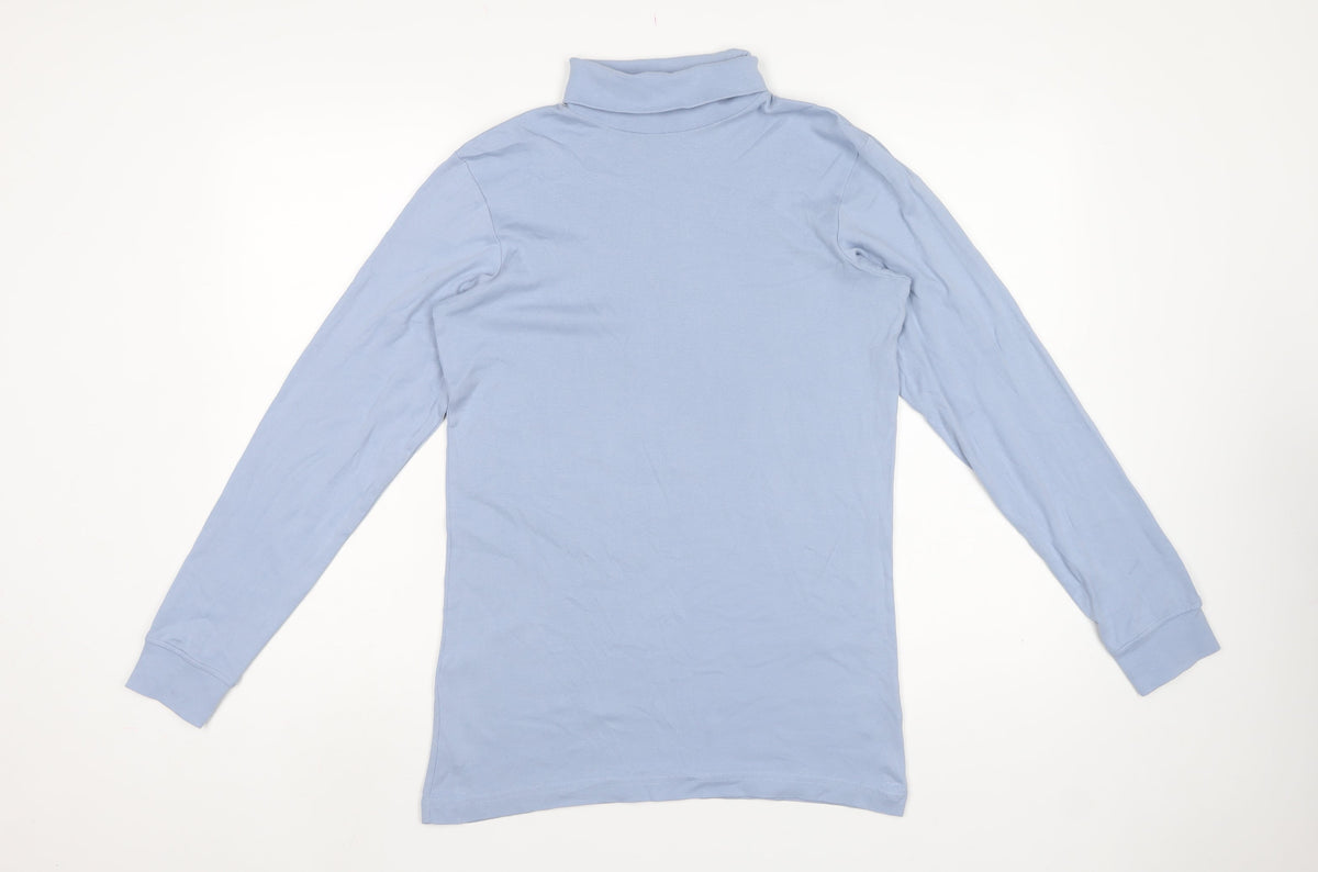 Cotton Traders Men's Blue M Roll Neck Long Sleeve Cotton T-Shirt