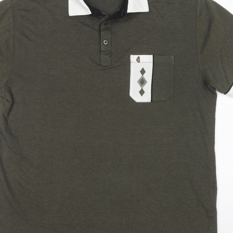 Gabicci Collezione Men's Green L Polo Shirt Contrast Collar Pocket
