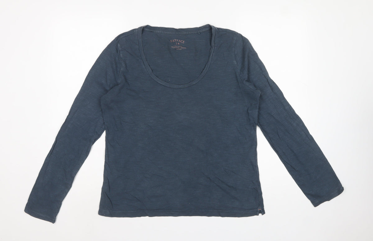FatFace Women's Blue Size 14 Basic Long Sleeve Cotton T-Shirt