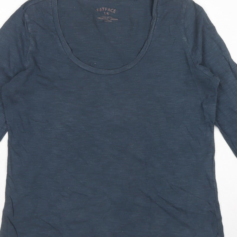 FatFace Women's Blue Size 14 Basic Long Sleeve Cotton T-Shirt