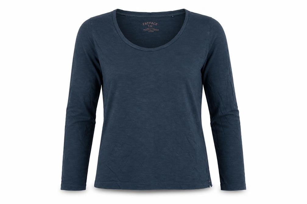 FatFace Women's Blue Size 14 Basic Long Sleeve Cotton T-Shirt