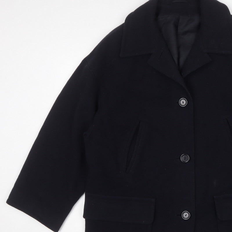 St Michael Women’s Navy UK 12 Pure Wool Overcoat Lined Classic
