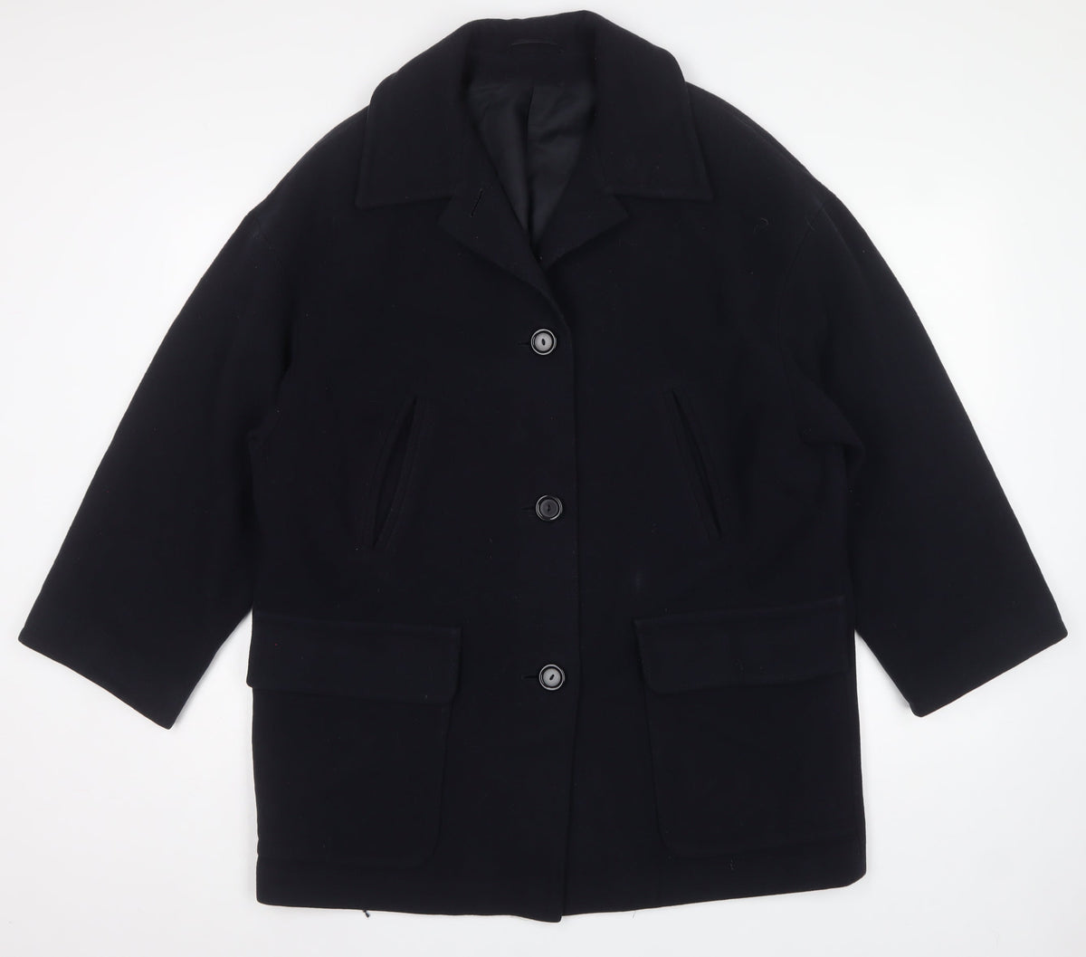 St Michael Women’s Navy UK 12 Pure Wool Overcoat Lined Classic