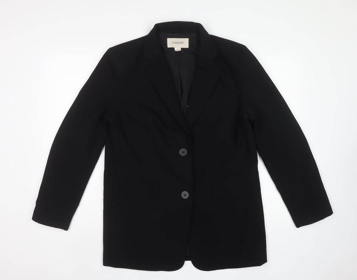 Glassons Women Black UK 8 Long 2 Button Notch Lapel Blazer Jacket