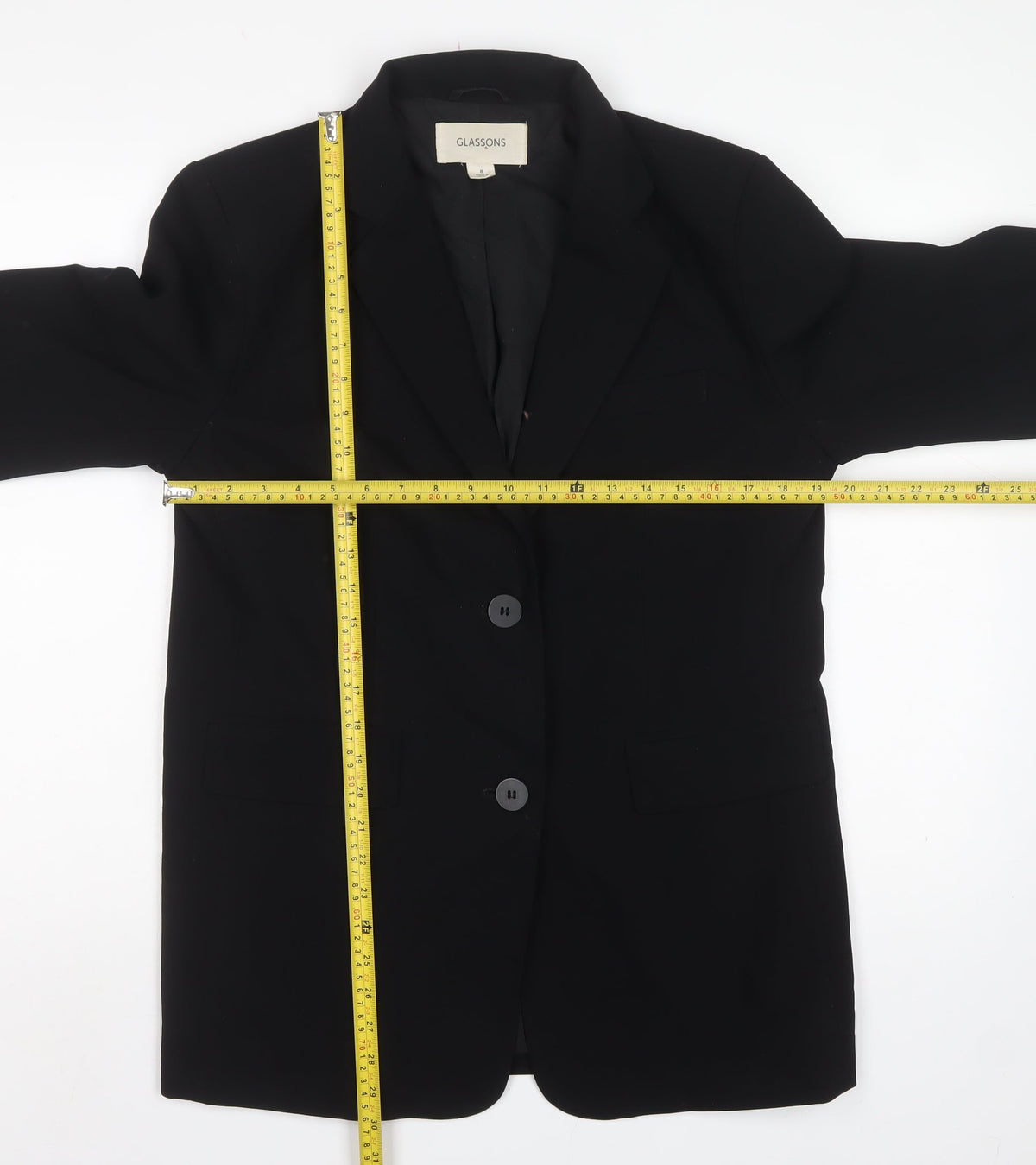 Glassons Women Black UK 8 Long 2 Button Notch Lapel Blazer Jacket