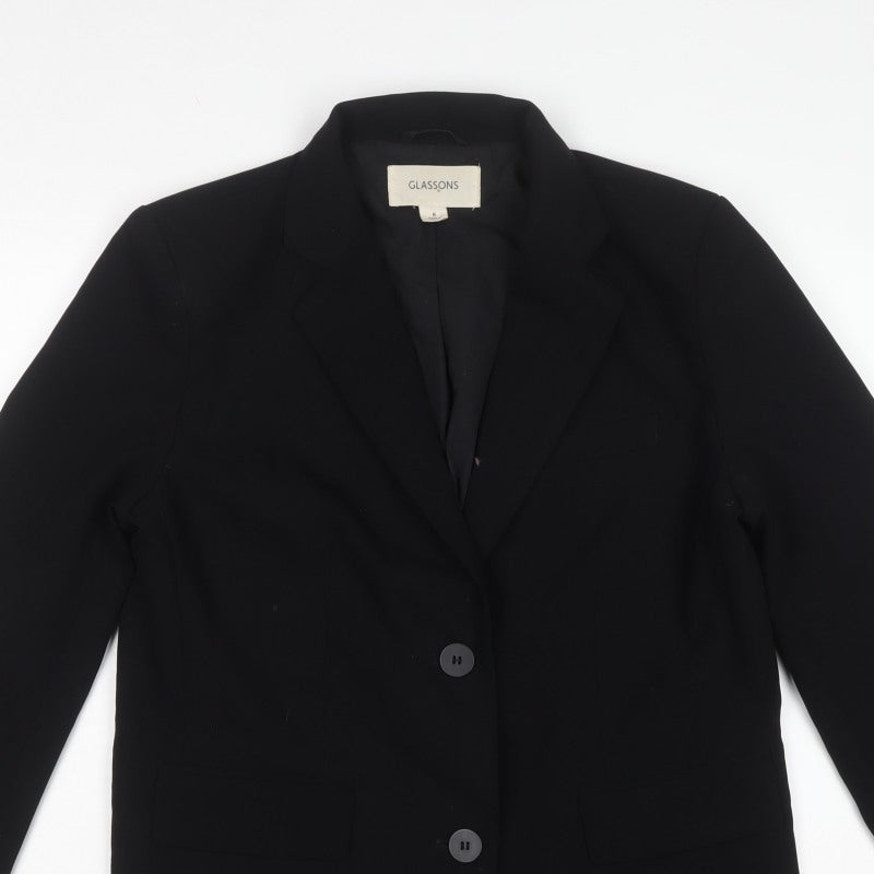 Glassons Women Black UK 8 Long 2 Button Notch Lapel Blazer Jacket