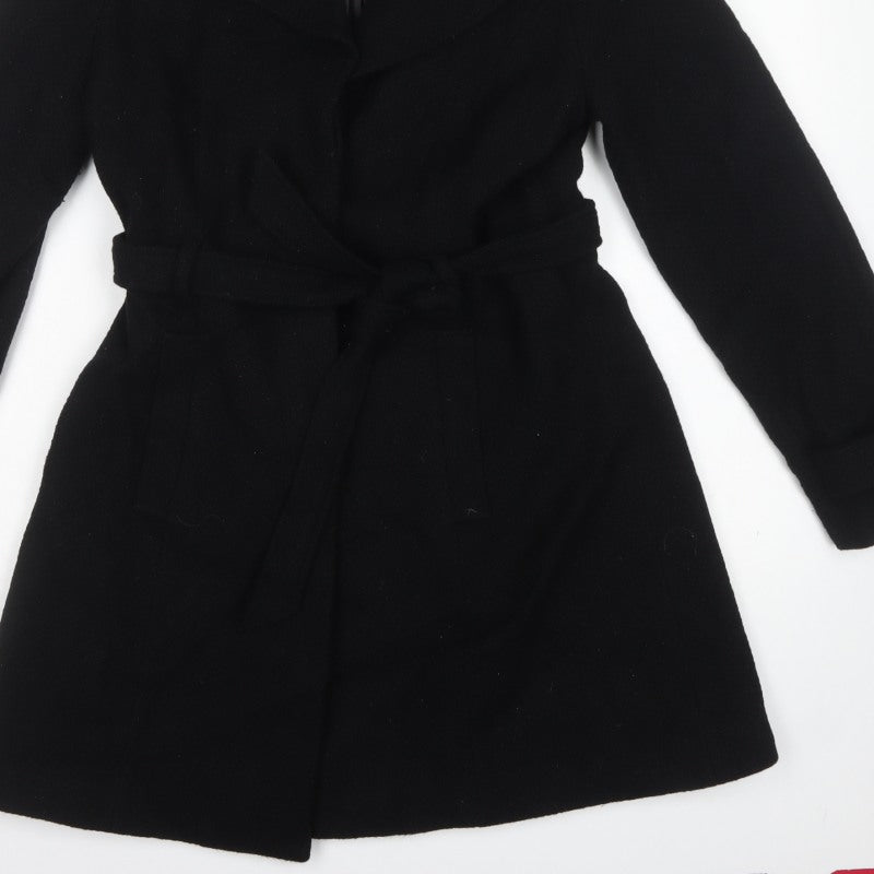 Red Herring Women’s Black UK 12 Belted Wool Blend Trench Coat