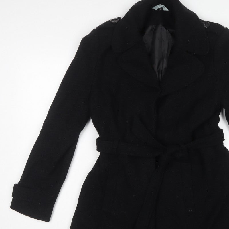 Red Herring Women’s Black UK 12 Belted Wool Blend Trench Coat