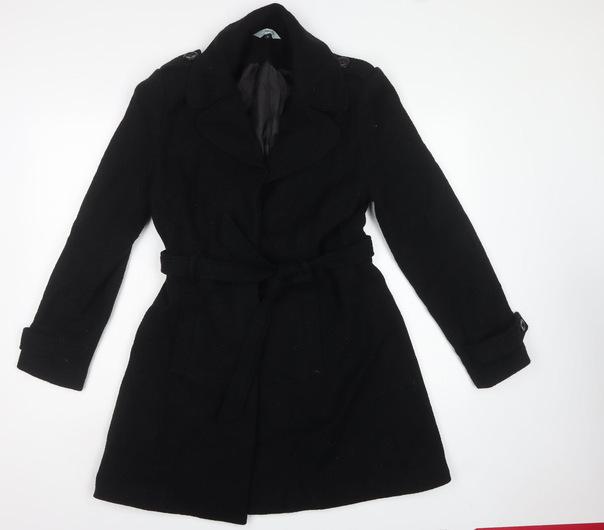 Red Herring Women’s Black UK 12 Belted Wool Blend Trench Coat