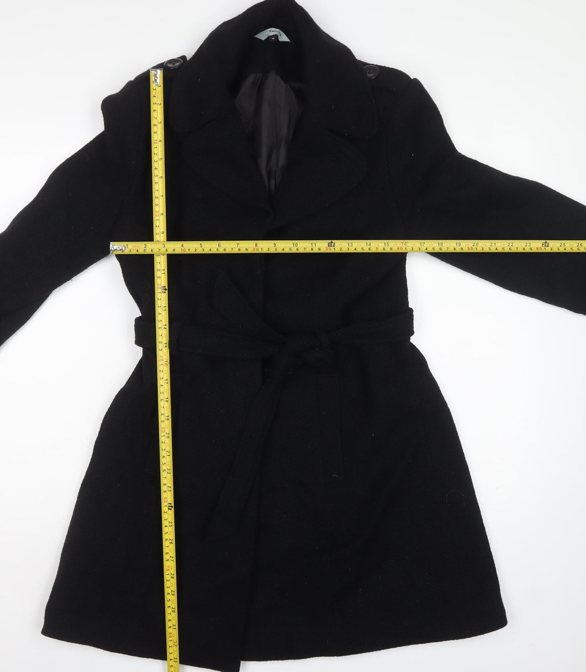Red Herring Women’s Black UK 12 Belted Wool Blend Trench Coat