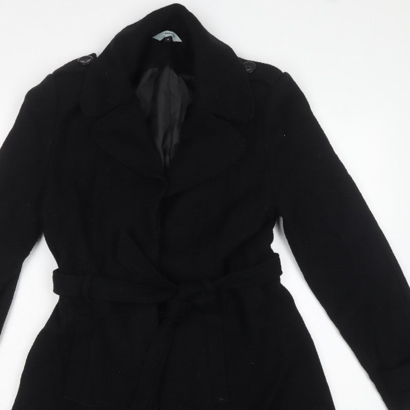 Red Herring Women’s Black UK 12 Belted Wool Blend Trench Coat