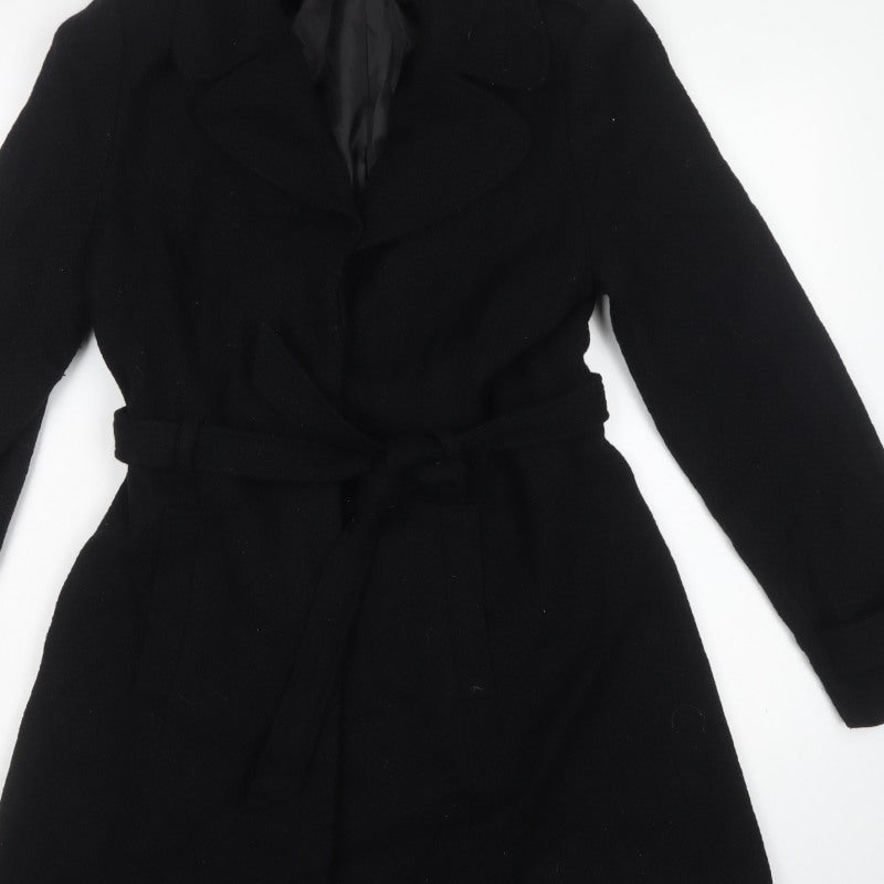 Red Herring Women’s Black UK 12 Belted Wool Blend Trench Coat