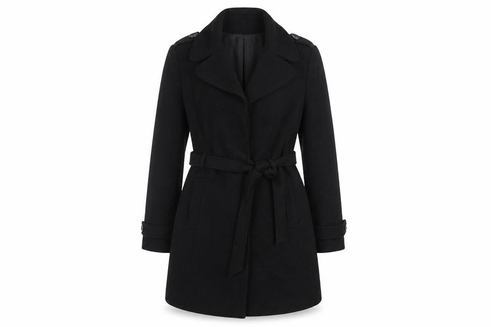 Red Herring Women’s Black UK 12 Belted Wool Blend Trench Coat