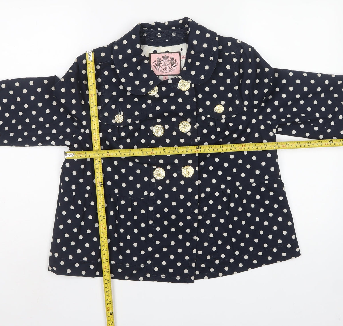 Juicy Couture Women’s Blue Polka Dot Pea Jacket Size L