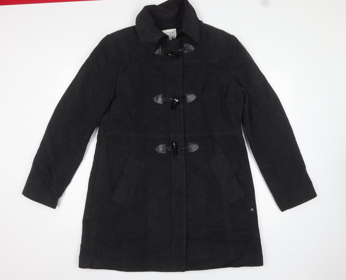 Nautica Women’s Black XL Wool Blend Toggle Mid-Length Overcoat