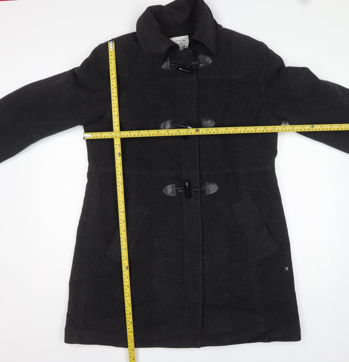 Nautica Women’s Black XL Wool Blend Toggle Mid-Length Overcoat