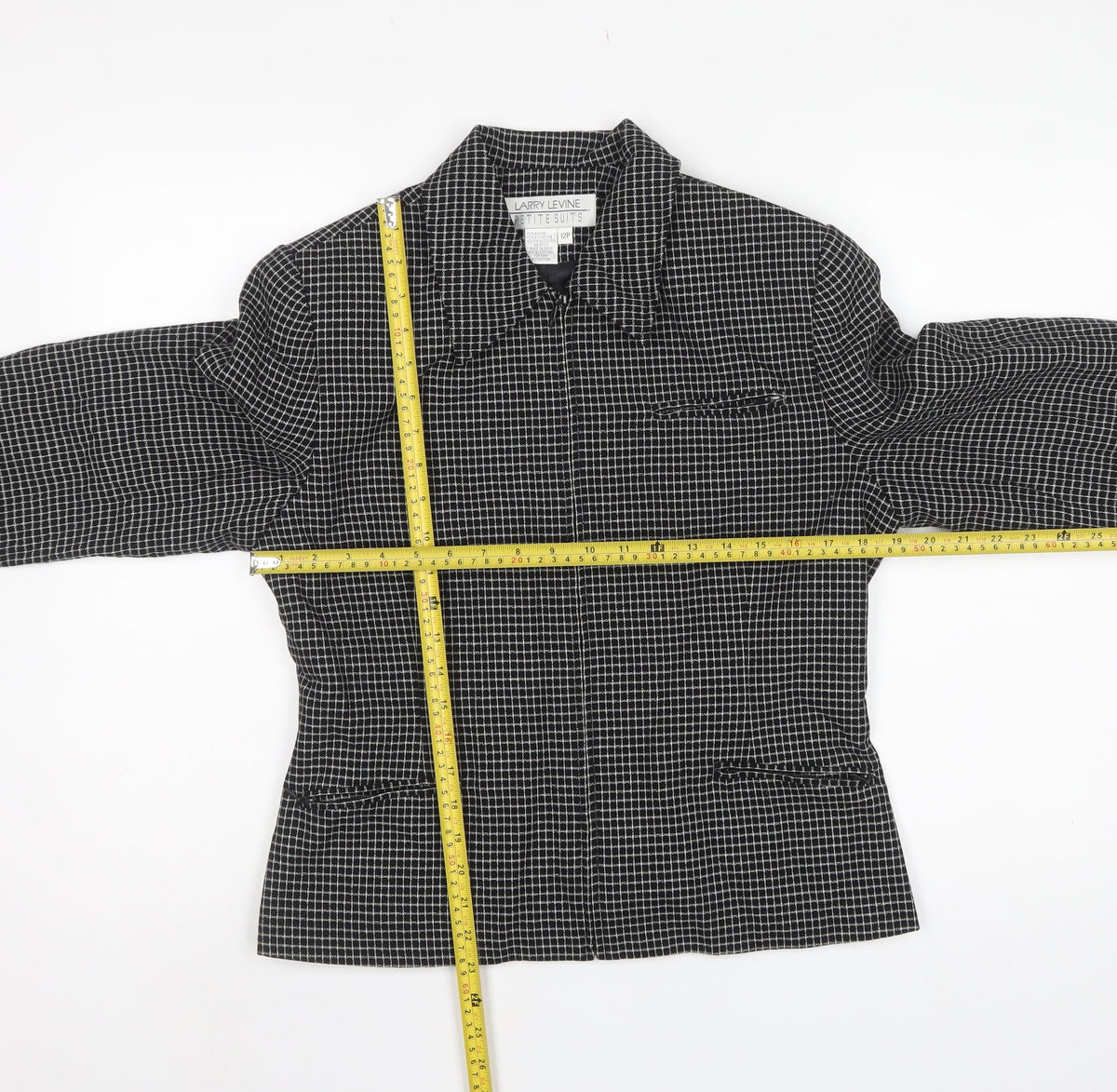 Larry Levine Women’s Black Check Petite Size 12 Blazer Jacket