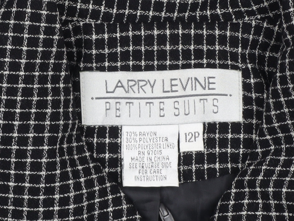 Larry Levine Women’s Black Check Petite Size 12 Blazer Jacket