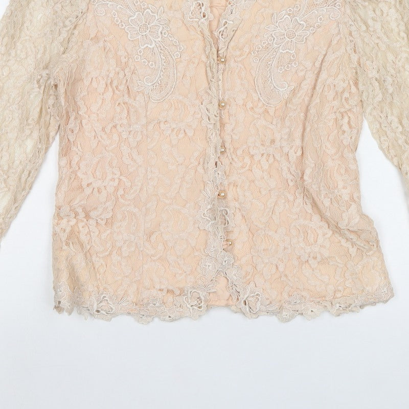 Lisa Michaels Petite Women Beige Lace Jacket UK 12 Floral Formal