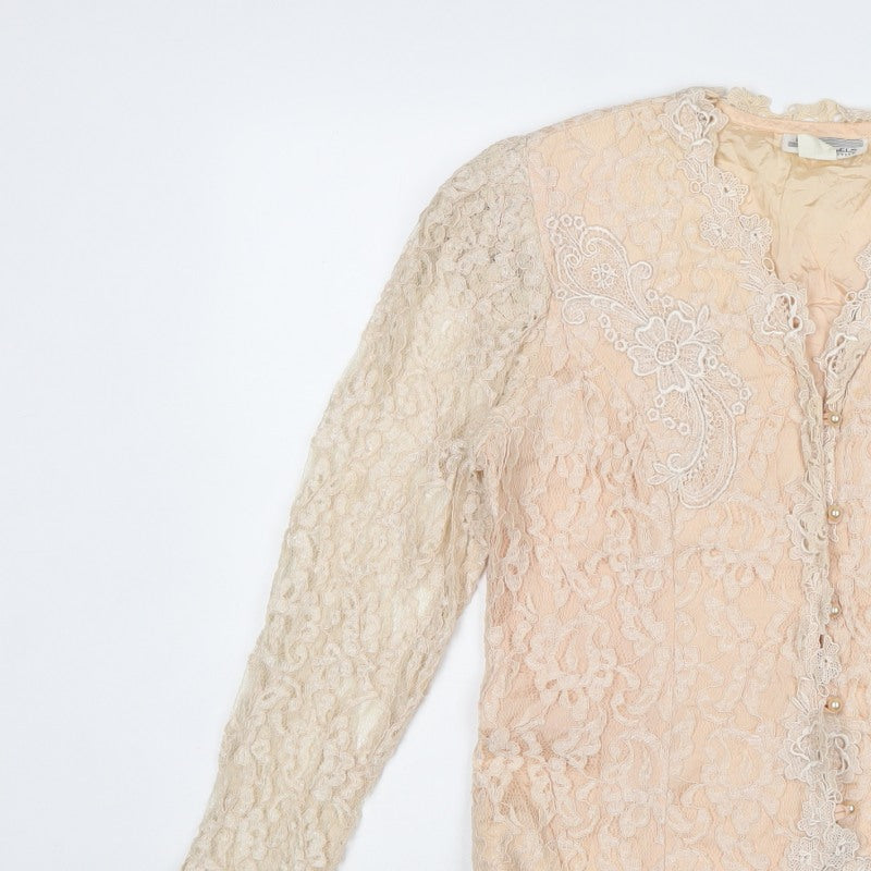 Lisa Michaels Petite Women Beige Lace Jacket UK 12 Floral Formal