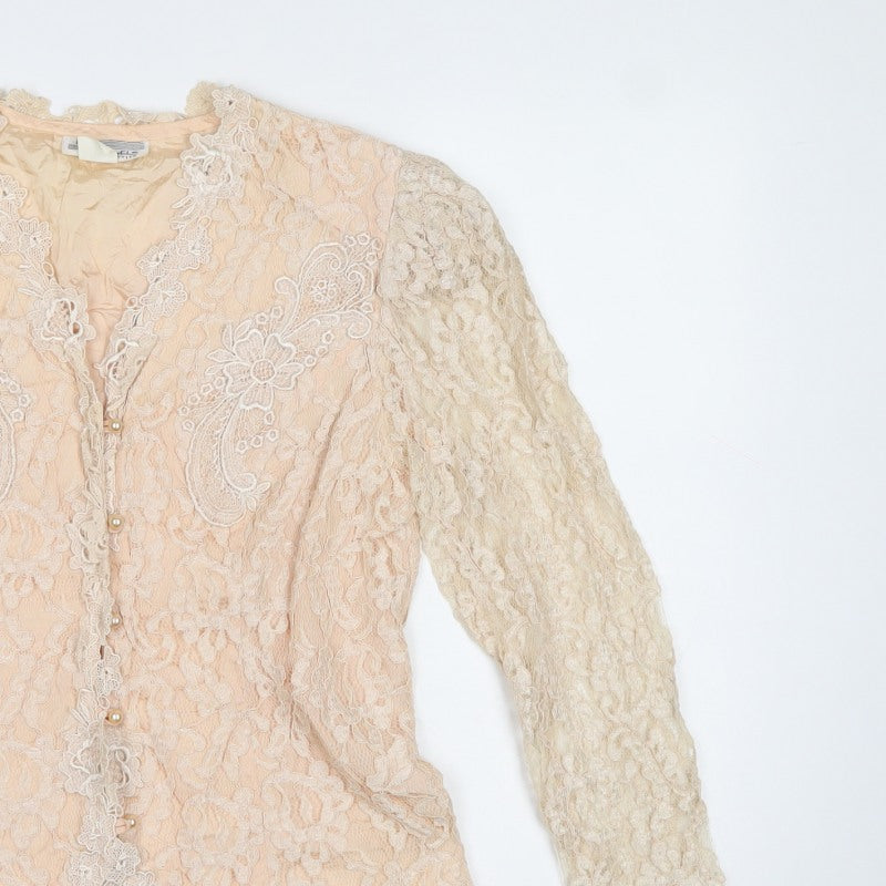 Lisa Michaels Petite Women Beige Lace Jacket UK 12 Floral Formal