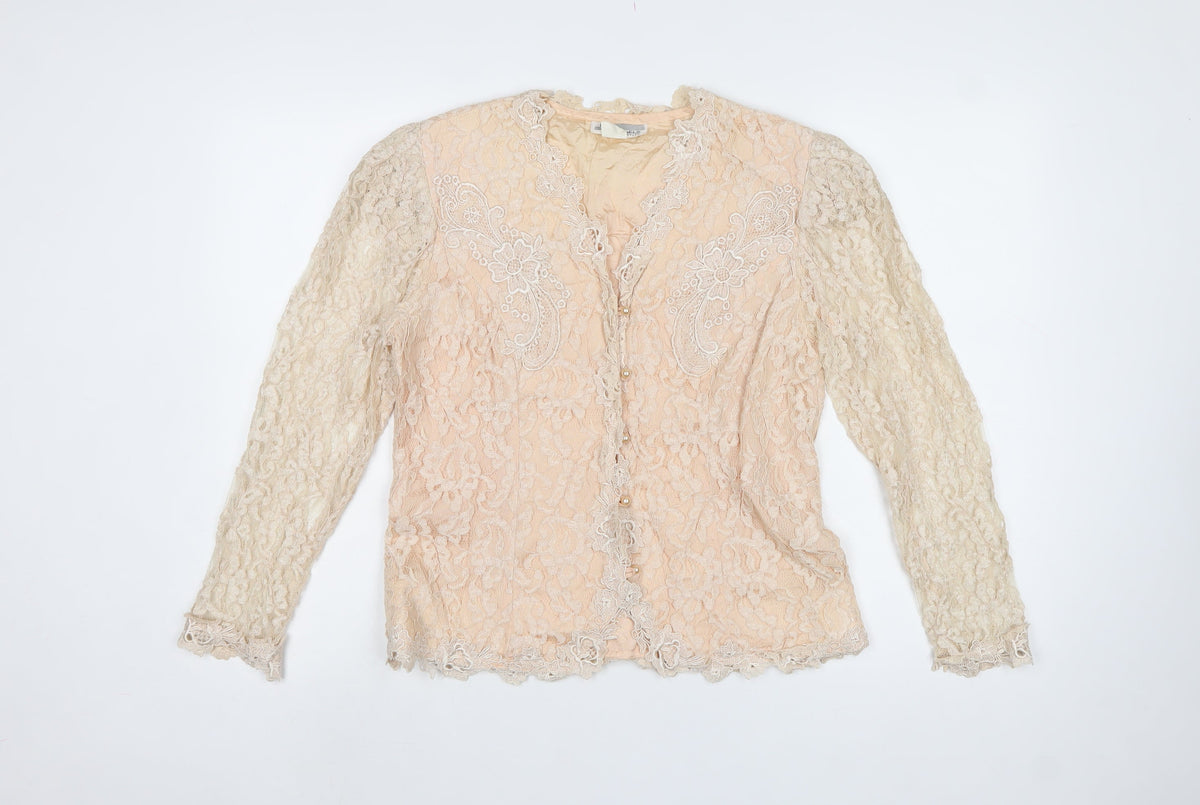 Lisa Michaels Petite Women Beige Lace Jacket UK 12 Floral Formal