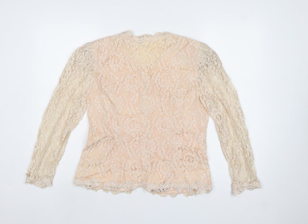 Lisa Michaels Petite Women Beige Lace Jacket UK 12 Floral Formal