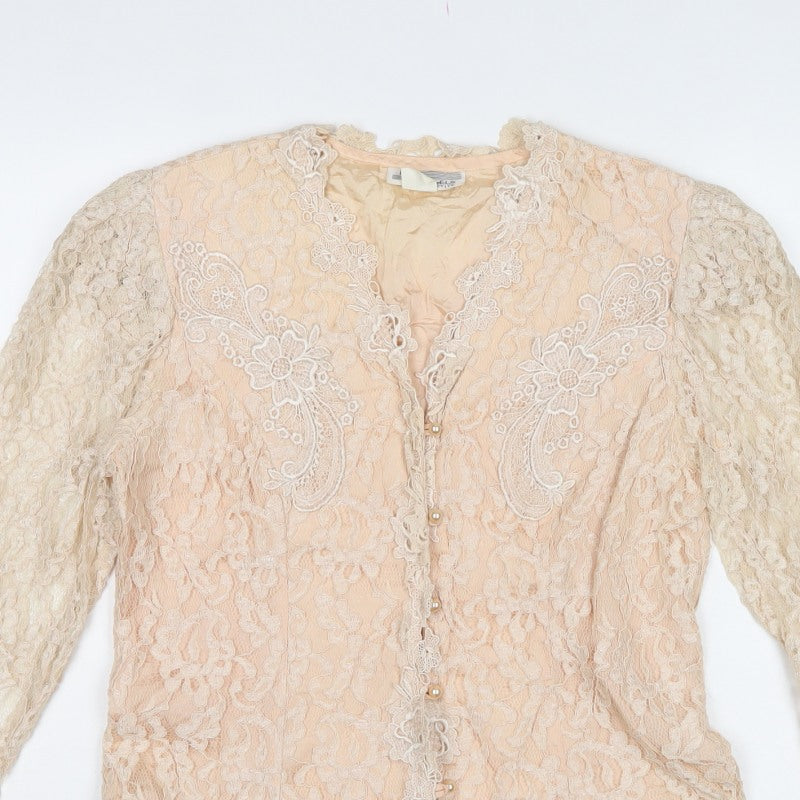 Lisa Michaels Petite Women Beige Lace Jacket UK 12 Floral Formal