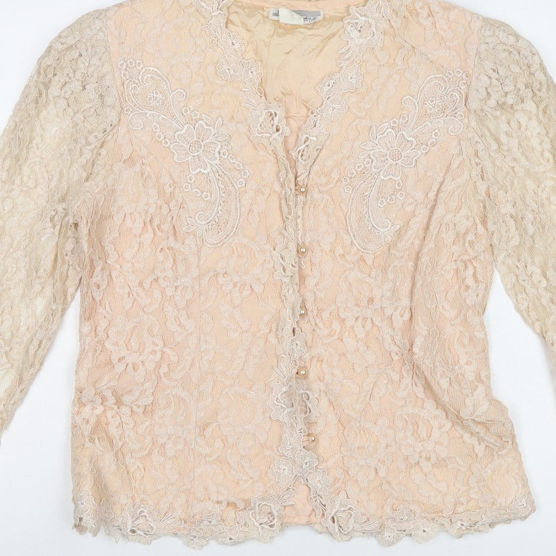 Lisa Michaels Petite Women Beige Lace Jacket UK 12 Floral Formal
