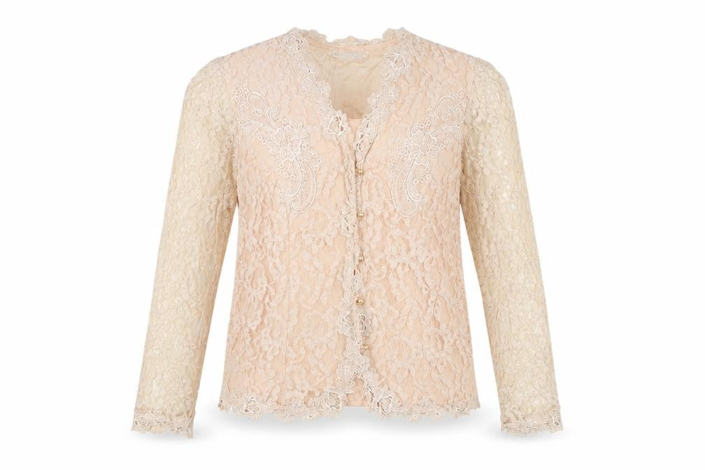 Lisa Michaels Petite Women Beige Lace Jacket UK 12 Floral Formal
