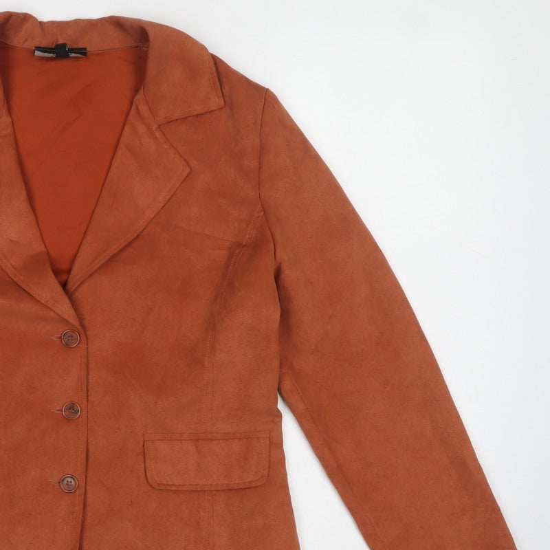 Lindor Petite Women’s Orange Faux Suede Blazer Jacket UK 10 3 Button