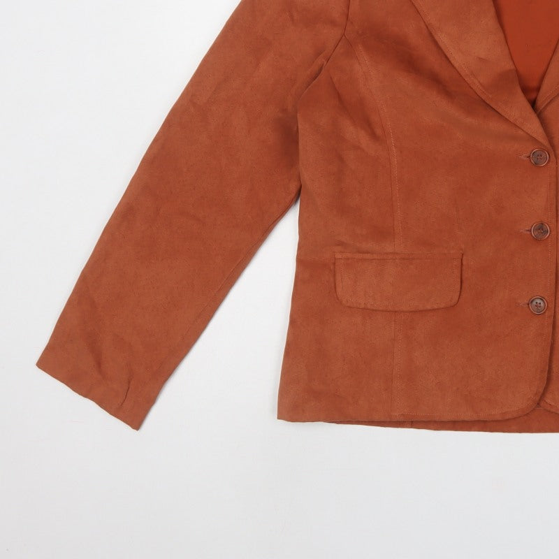 Lindor Petite Women’s Orange Faux Suede Blazer Jacket UK 10 3 Button