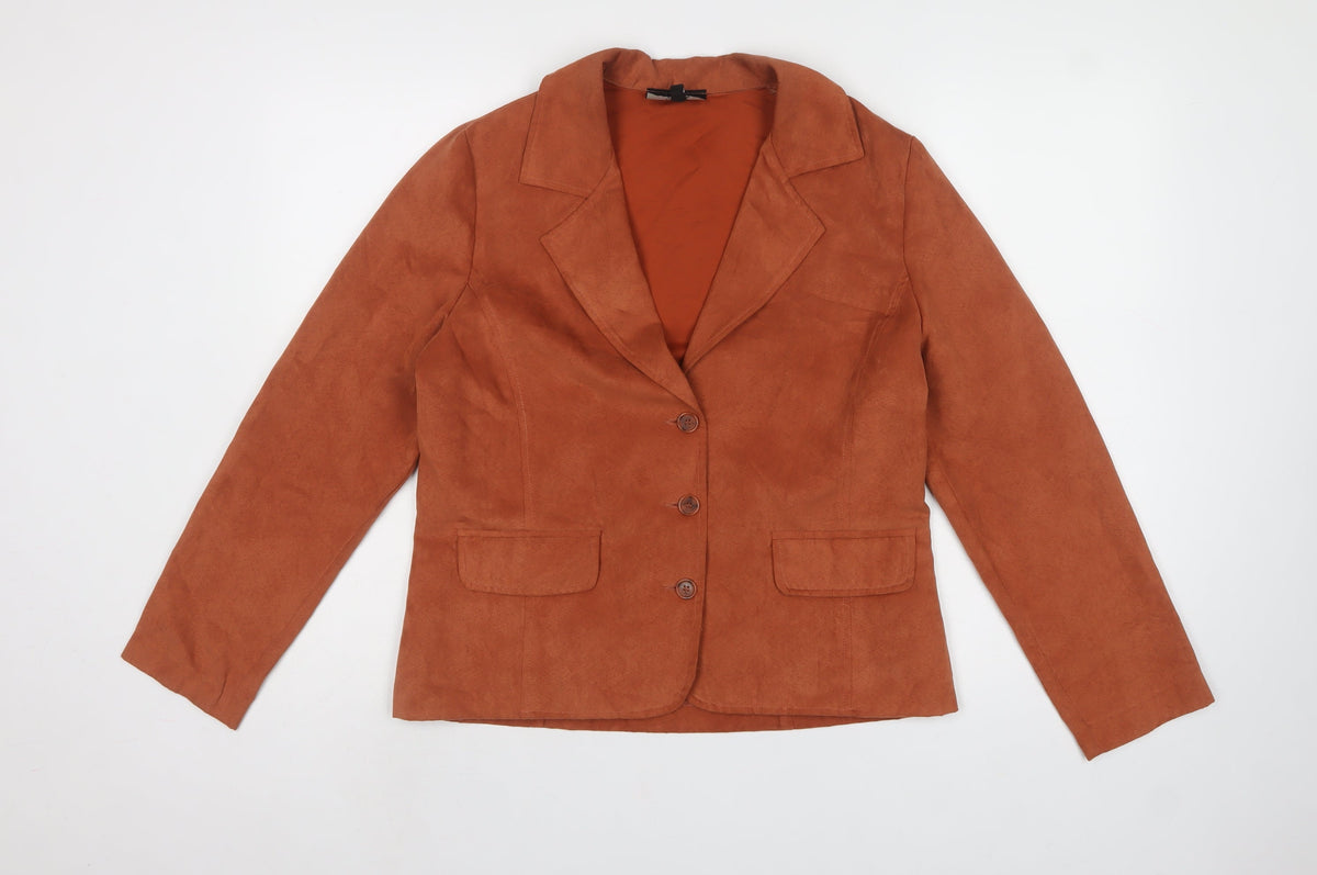 Lindor Petite Women’s Orange Faux Suede Blazer Jacket UK 10 3 Button