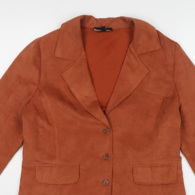 Lindor Petite Women’s Orange Faux Suede Blazer Jacket UK 10 3 Button