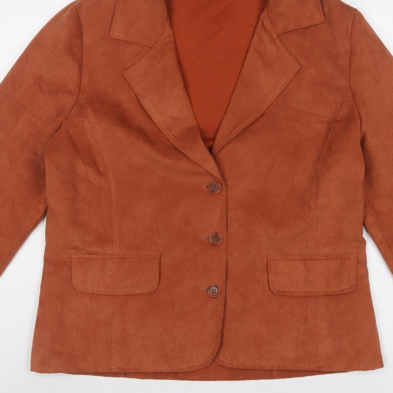 Lindor Petite Women’s Orange Faux Suede Blazer Jacket UK 10 3 Button