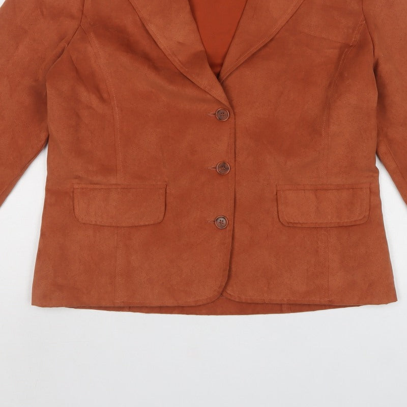 Lindor Petite Women’s Orange Faux Suede Blazer Jacket UK 10 3 Button