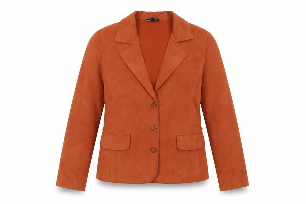 Lindor Petite Women’s Orange Faux Suede Blazer Jacket UK 10 3 Button