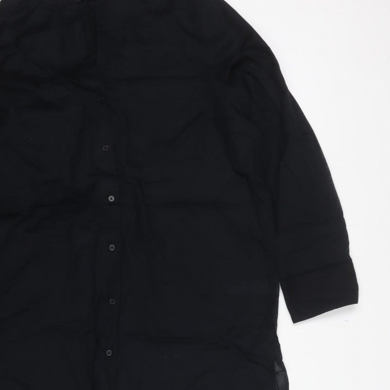 M&S Women Black Size 14 Sheer Viscose Long Sleeve Tunic Shirt