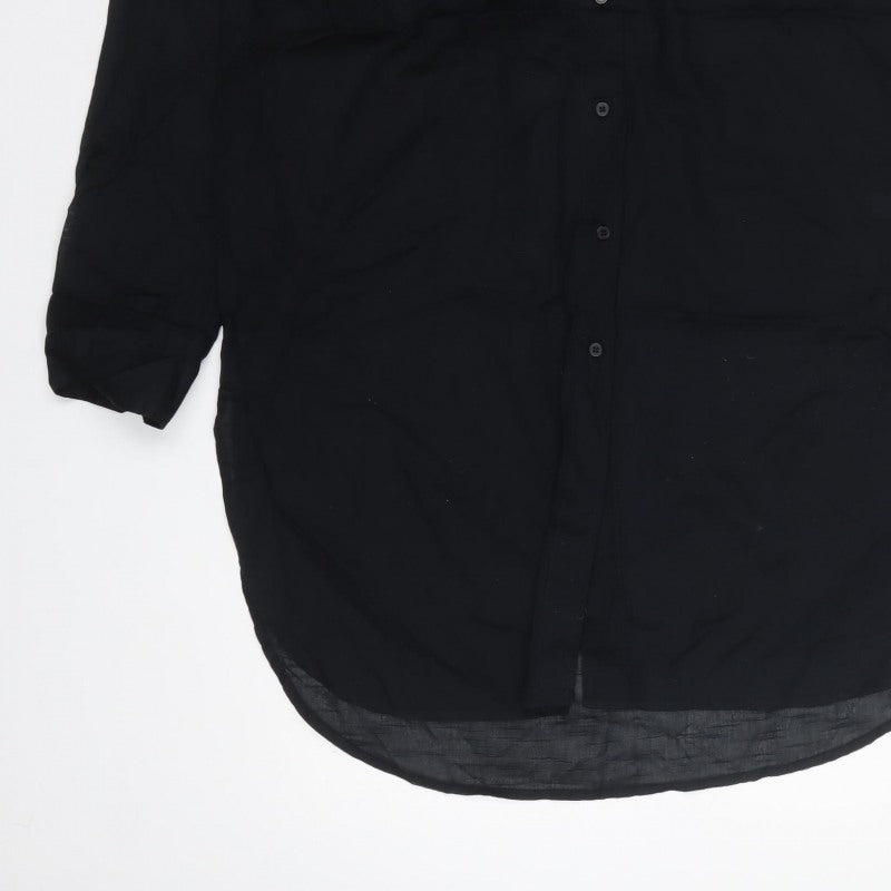 M&S Women Black Size 14 Sheer Viscose Long Sleeve Tunic Shirt