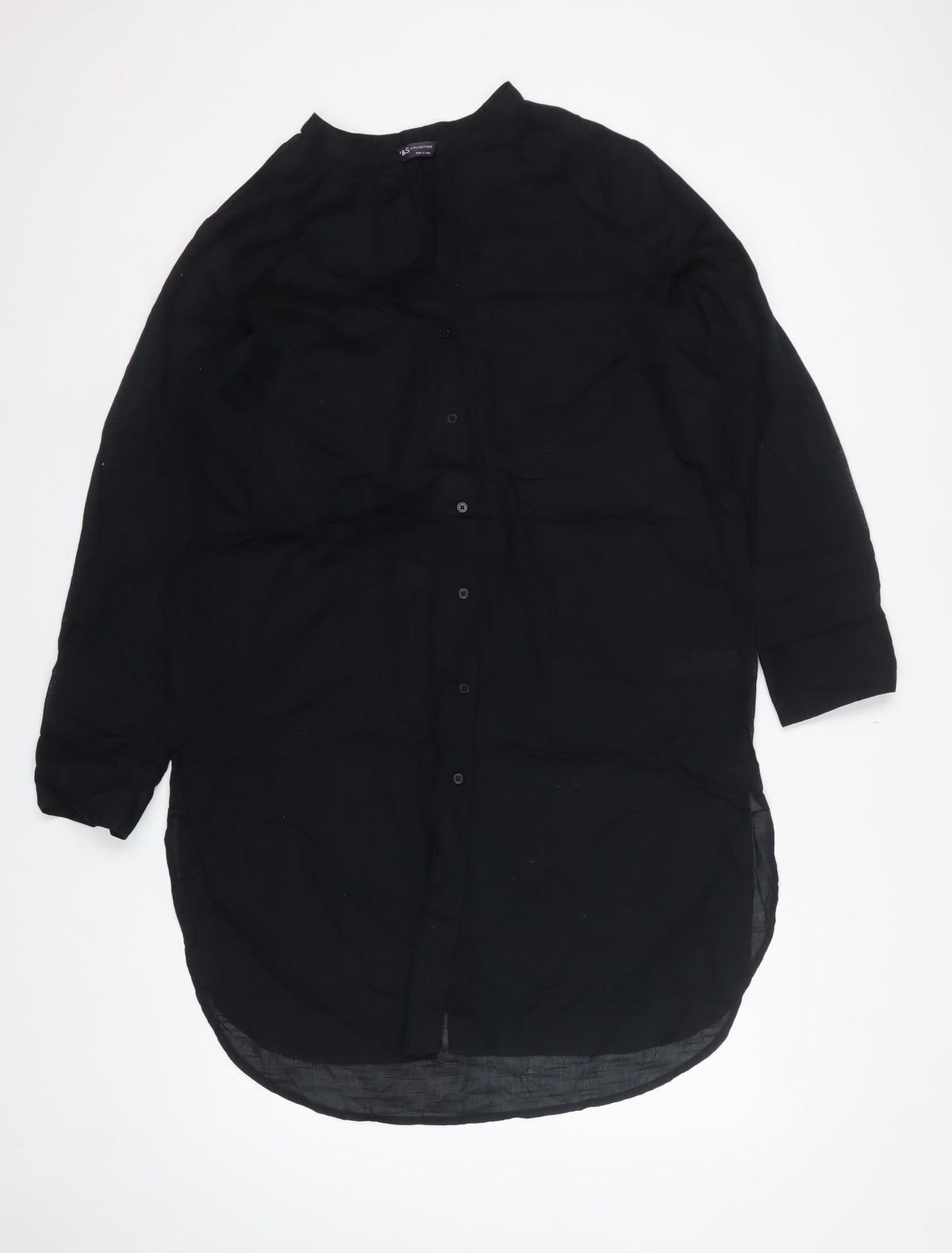 M&S Women Black Size 14 Sheer Viscose Long Sleeve Tunic Shirt