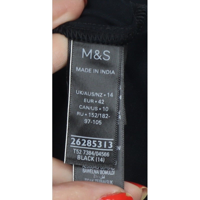 M&S Women Black Size 14 Sheer Viscose Long Sleeve Tunic Shirt