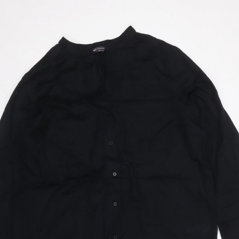 M&S Women Black Size 14 Sheer Viscose Long Sleeve Tunic Shirt
