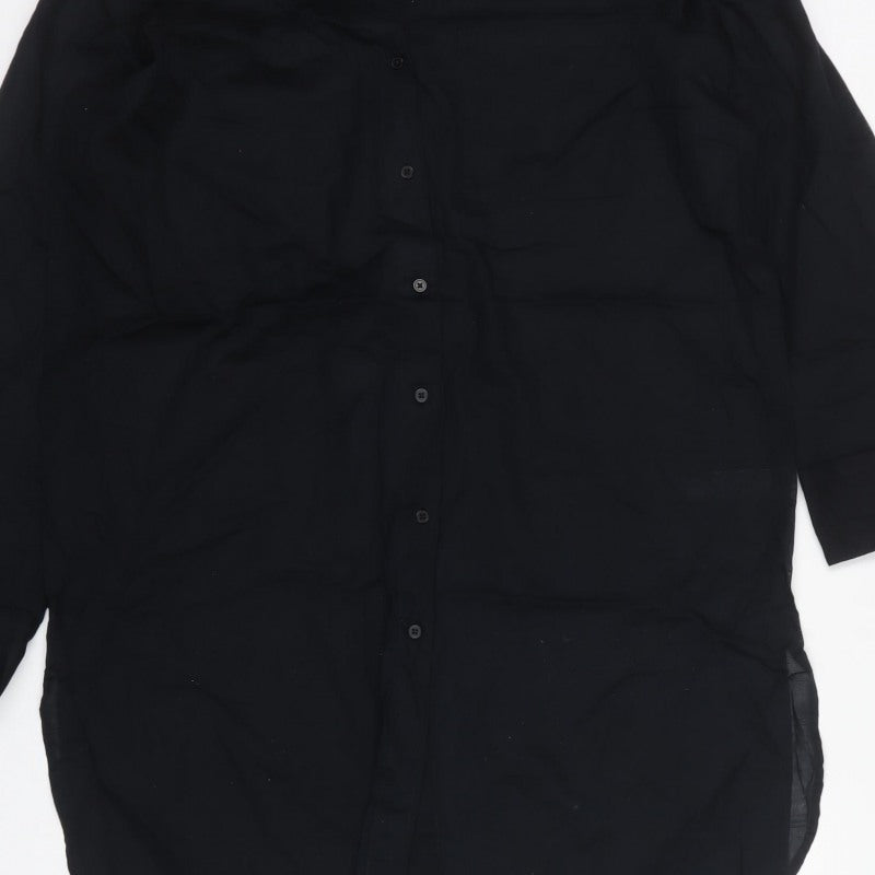 M&S Women Black Size 14 Sheer Viscose Long Sleeve Tunic Shirt