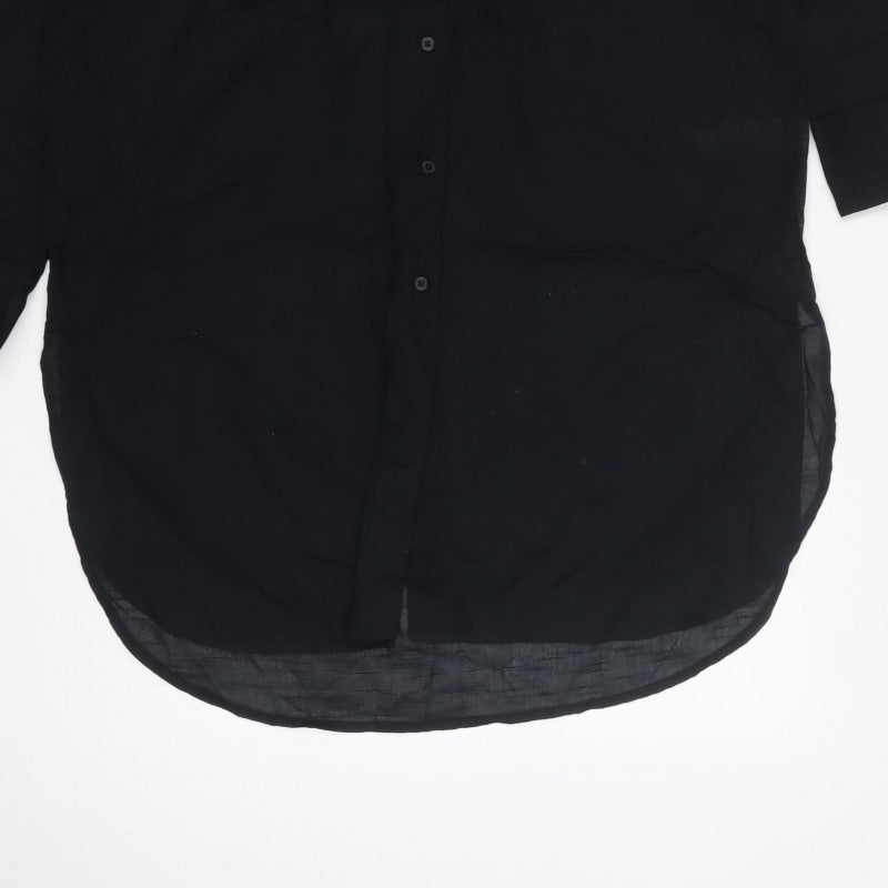 M&S Women Black Size 14 Sheer Viscose Long Sleeve Tunic Shirt