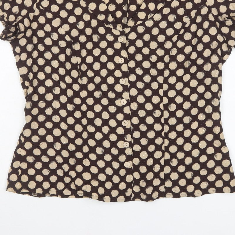 Kaliko Women’s Brown Polka Dot Wrap Button Blouse UK 12